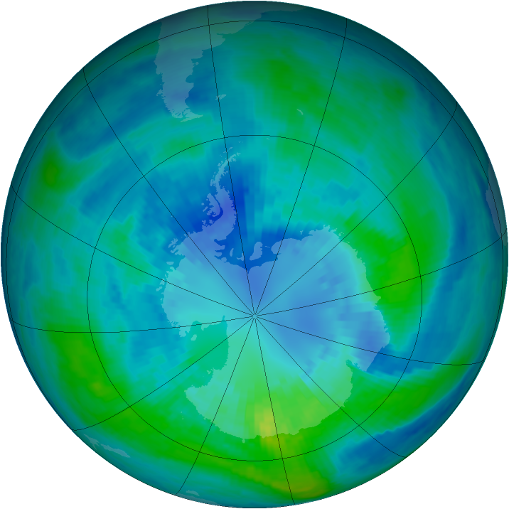 Antarctic ozone map for 06 April 2001